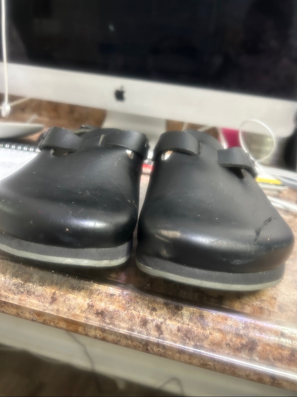Black Leather Clog with Adjustable Buckles - Picture 5 of 11